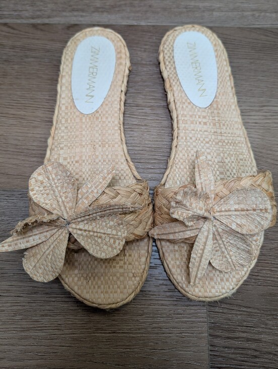 Zimmermann Shoes - Zimmermann Woven Raffia Flower Slide Sandals Neutral Tan Beige Flat Shoes Sz 39